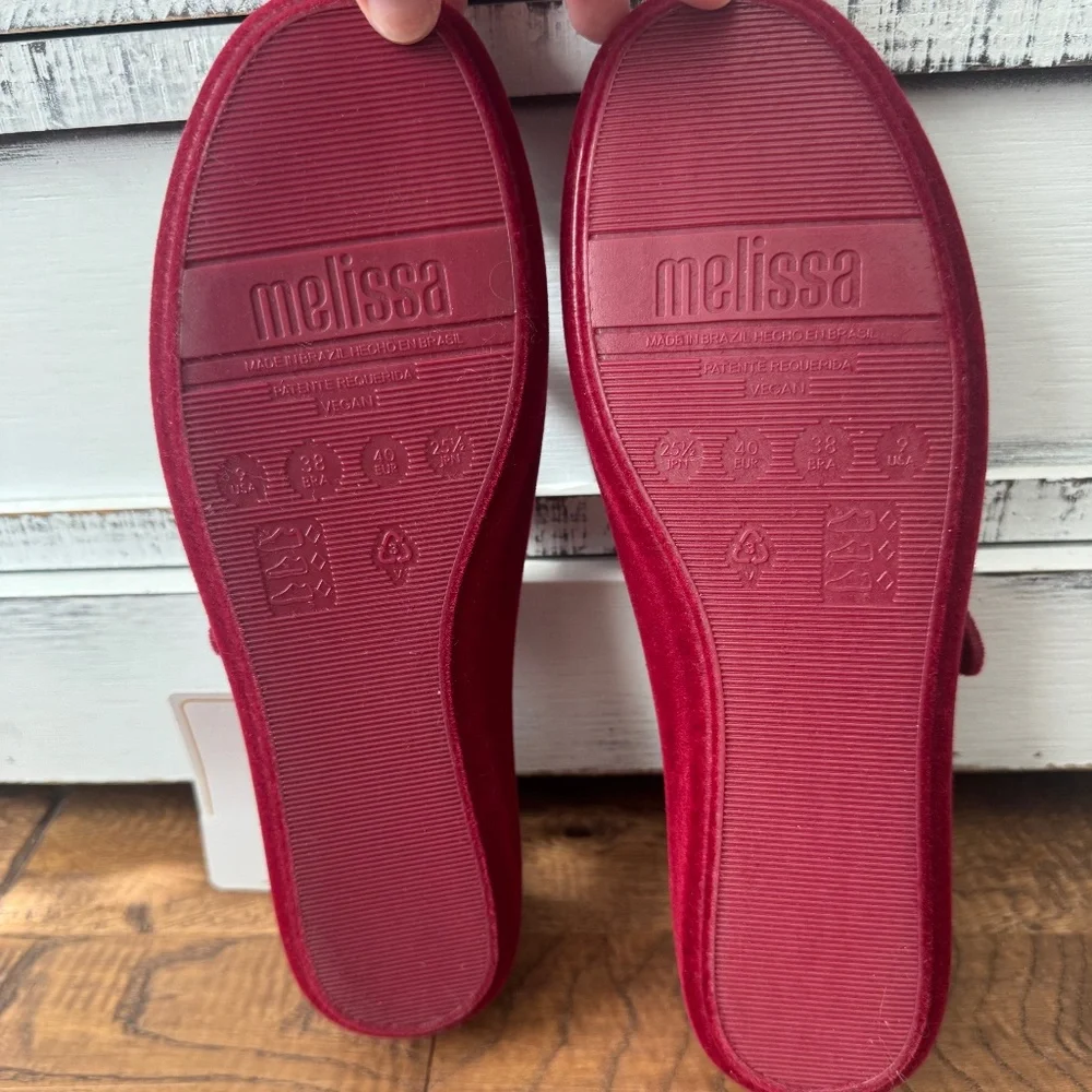 NWT Melissa Soft Ballerina Velvet II Flat Red‎ Women's Size 9
